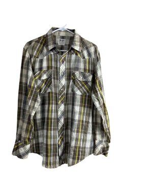 VTG Y2K B Bar B Plaid Pearl Snap Western Shirt Large Yoked Long Sleeve Cowboy